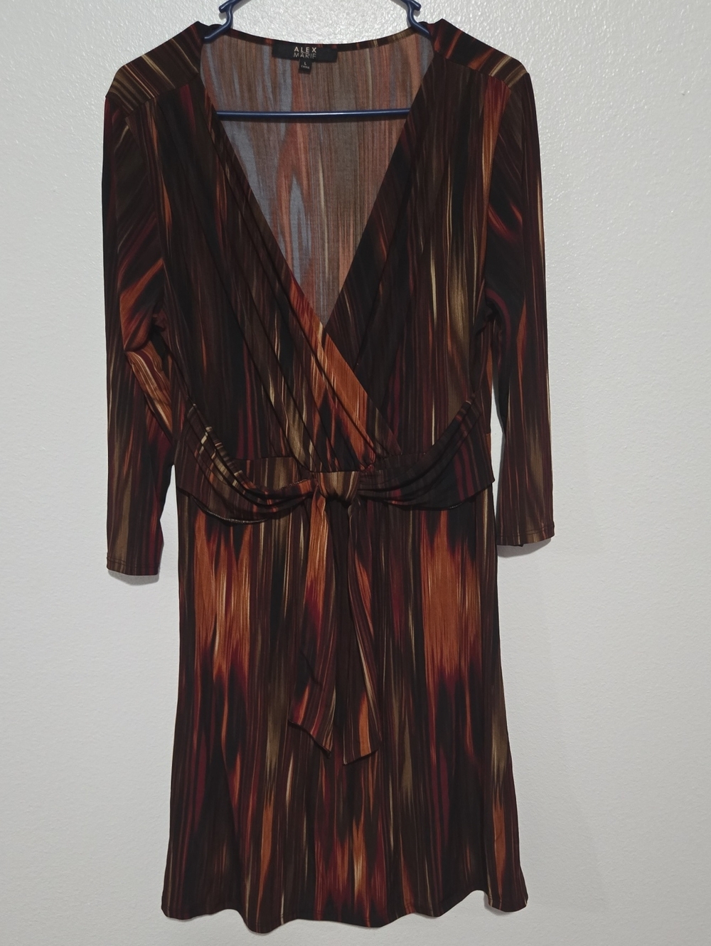 Alex Marie Brown Multi-Stripe Long Sleeve Wrap Dress